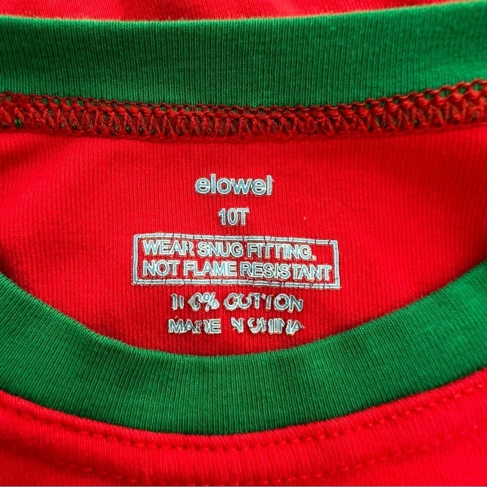 Christmas red and green striped long sleeve pajama set, unisex, size 10
